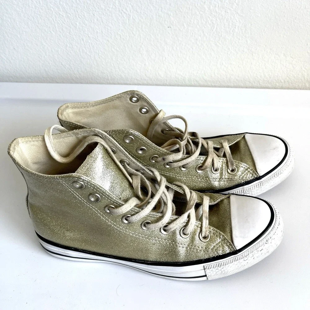 Converse Womens Chuck Taylor All Star‎ Gold Glitter High Tops 10 Festival Grunge